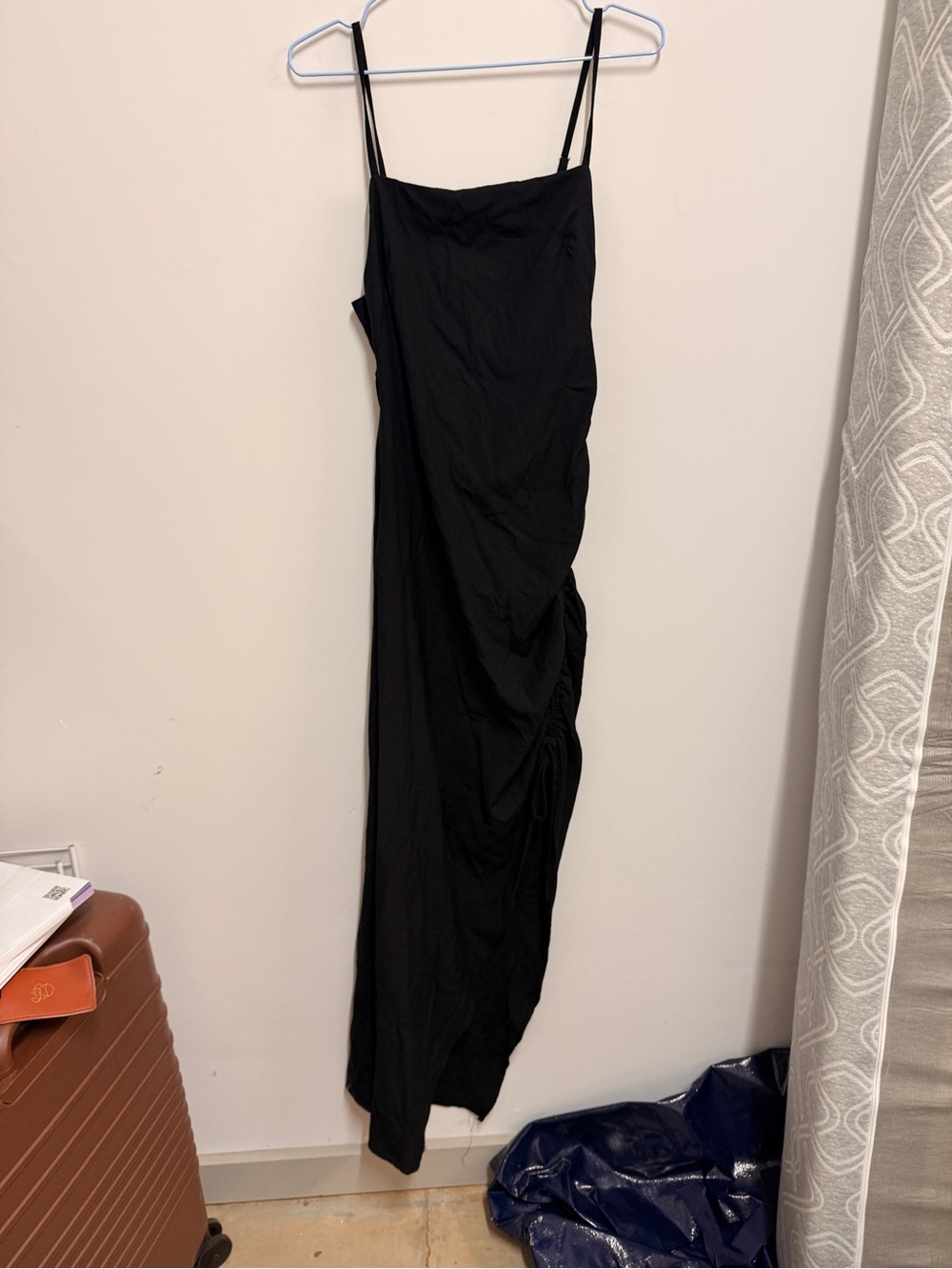 emory park Black Ruched Slip Maxi Dress